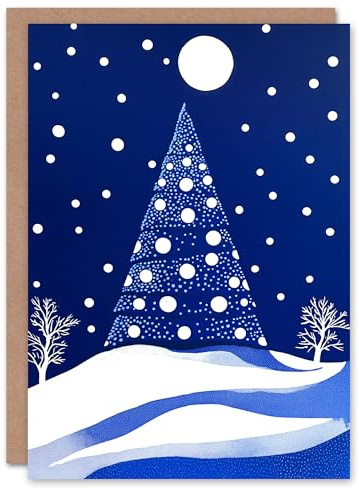 Wee Blue Coo Greeting Card Winter Wonderland Tree Snow Full Moon Night Blank For Him Or Her Art Xmas Christmas Card