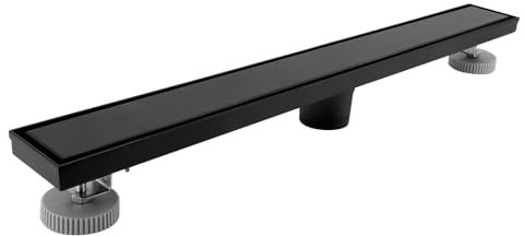 Gugxiom 60 cm Duschrinne, 304 Edelstahl Einsatz Ablaufrinne Dusche Set, 2 in 1 Panels, mit verstellbaren Füßen & Hair Strainer, für Dusche, Pool und Badroom Drain (Mattes Schwarz)