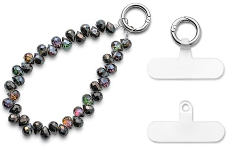 MORSUNBELA Handykette Perlen Kurz Schwarz Handschlaufe Handy Universal Handykette Handgelenk Handyband Glitzer Perlenband