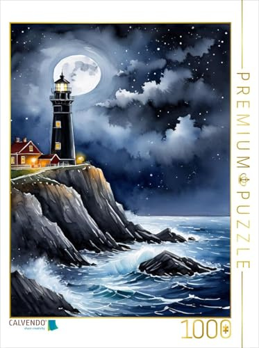 CALVENDO Puzzle Leuchtturm im Mondlicht | 1000 Teile Lege-Größe 64 x 48 cm Foto-Puzzle für glückliche Stunden