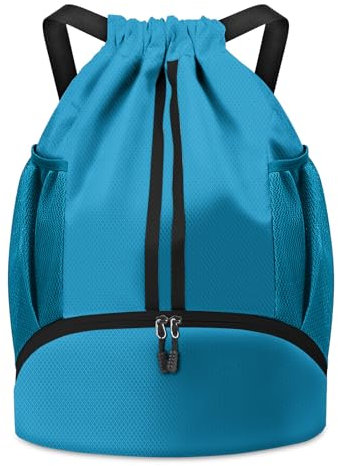 BROTOU Sporttasche Turnbeute Fußballtasche Rucksack mit Kordelzug Verstellbar Tunnelzug Gymsack Wasserfest Sporttasche für Herren Damen Kinder Jungen(Himmelblau)