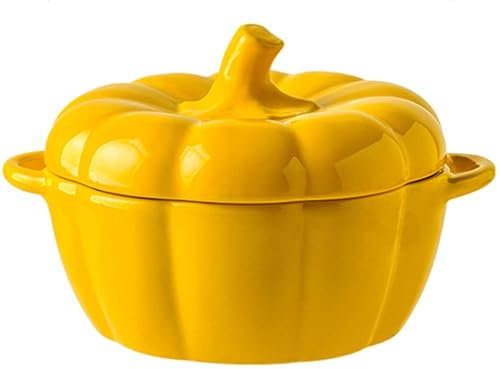 Suixtil Olla de Calabaza de cerámica con Tapa, cazuela esmaltada, Olla de Calabaza, Olla for Sopa, Regalo fácil de Limpiar(Amarillo,1.6L)
