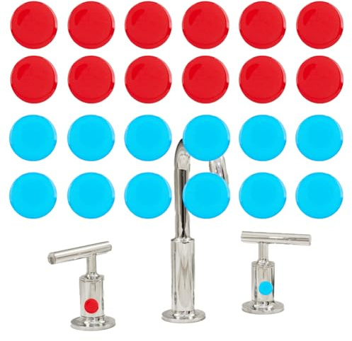 SUPERFINDINGS 48 Stück Heiß Und Kaltwasser Aufkleber Selbstklebende Wasserhahnspitzen Aufkleber Heiß Und Kaltzeichen wasserdichte Kunststoffetiketten Für Zuhause Küche Bad Toilette Dusche Etikett