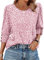 Aokosor Ladies Tops for Womens 3/4 Sleeve Tops Ladies Blouses Crew Neck Puff Sleeve Tunic Fashion T Shirt Button Sleeve Pink Dot Size 14-16