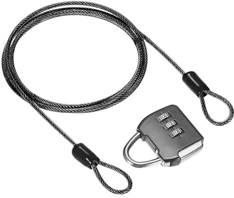 M METERXITY 1-Set Security Cable Lock with 3 Digit Combination Lock, 3.28FT PVC Coated Steel Luggage Lock Wire Rope for Luggage Suitcase/Outdoor Travel/Bike, Double Loop Cable [Black]