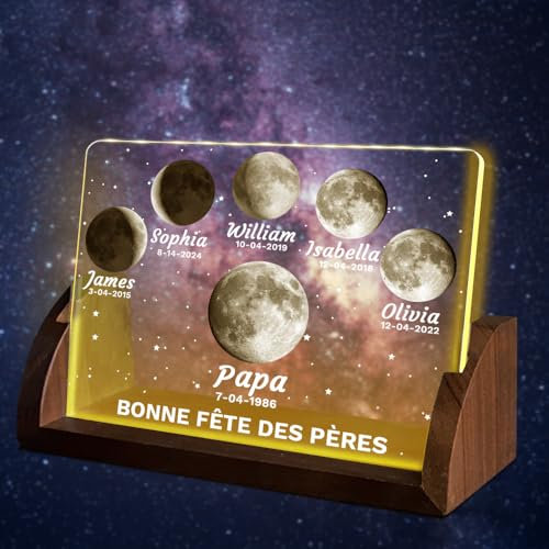 Cozifitgear LED-Nachtlicht mit Mondphasen nach Datum,Personalisierte Vatertagsgeschenke für Papa,Geburtstagsgeschenke für Papa, Opa(Style 13-PAPA)
