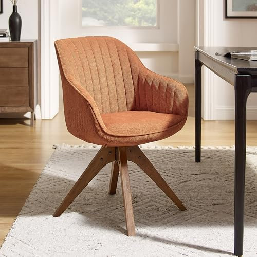 Zouron Silla de Comedor con Patas de Madera, Silla de Oficina Giratoria 360º, Silla de Cocina, Silla Lounge con Reposabrazos para Casa y Oficina, Naranja