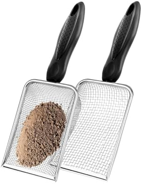2 setacci per terreno da giardinaggio, pala portatile, setaccio da giardino a forma di setaccio con manico (rete da 3,8 mm e 5 mm), setaccio portatile da giardinaggio per gradening sabbia terriccio