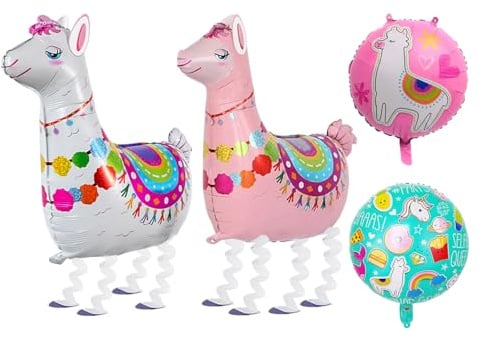 RELKLYU 4 Alpaka-Ballons, Cartoon-Tier-Aluminium-Folienballons, E Für Kinder, Partydekorationen.