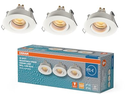 Osram Spot Set LED Einbaustrahler IP65 Press 4,5W Weiß, 320lm 2700K Warmweiß, CRI≥80, Feuchtraumgeeignet, 3er-Set