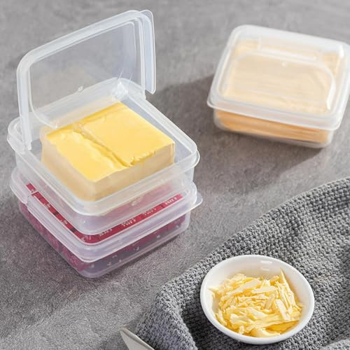 2Pack Sliced Cheese Container for Fridge, Flip Lid Clear Butter Block Cheese Slice Storage Box, Airtight Keeps Cheeses Fresh Longer and Delicious, Refrigerator Organizer for Food Grated Cheese-Singles