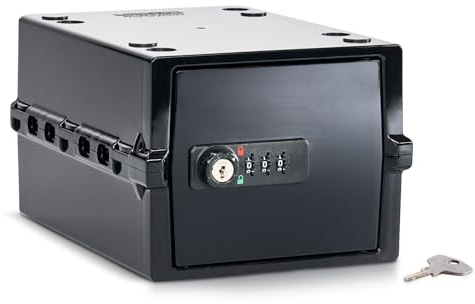 Lockabox Mini Plus™ 3L Lockable Storage Box with Retrieval Key (Jet) | Small combination lock box for snacks and phones. 22.3 x 15.4 x 12 cm. 3-digit lock plus retrieval key. Polycarbonate body.