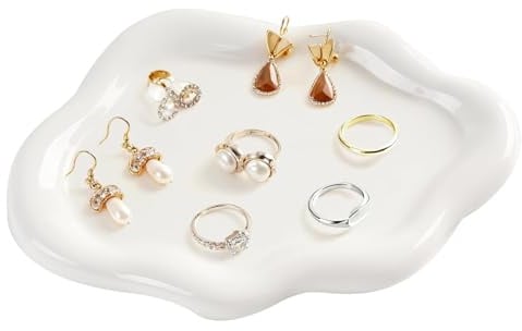 Plateau à Bijoux, Plastique Coupelle Bijoux en Forme de Nuage, Mignon Plat Décoratif Cadeau pour Femmes, Plateaux à Bijouxs pour Bagues, Colliers, Bracelets, Porte-clés, Cosmétiques, Parfum (Blanc)