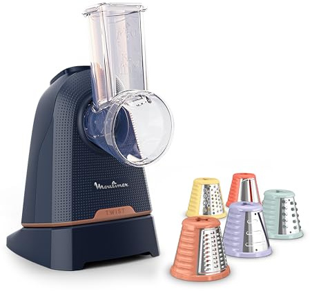 Moulinex Fresh Express Twist Multi-Zerkleinerer, 5 Funktionen | Schneiden, Zerkleinern, Reiben, Riffeln, 150 Watt, spülmaschinengeeignet, kompakt, Blau, DK8654E0
