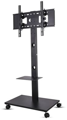 Tilt Height Adjustable TV Floor Stand Display Cart with Locking Wheels Two Shelves for 32-65 Inch
