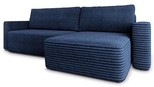 Masseno Ecksofa TELIN T mit Schlaffunktion L-Form, Modern Sofa mit Bettkasten, Wohnzimmersofa, Couch, Soffa, Bettsofa, Couchgarnitur - Blau, TILIA 77