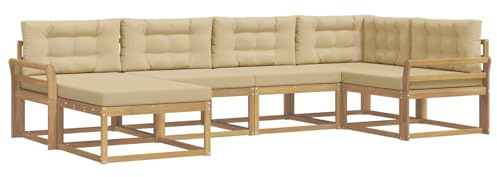 vidaXL Outdoor-Sofagarnitur mit Kissen 5 pcs Weiß und Beige Polyester, Patio-Sofa, Moderne Outdoor-Sitzgruppe, langlebige Gartenmöbel, wetterfest für die Lounge im Garten