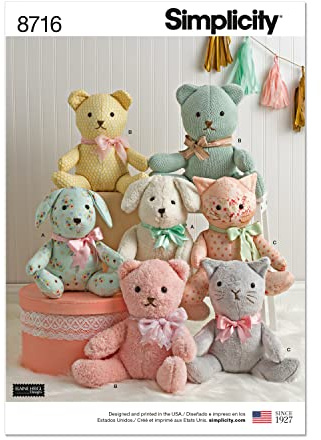 Simplicity SimplicityPattern 8716 Stuffed Animals, Paper, White, ONE Size, US8716OS