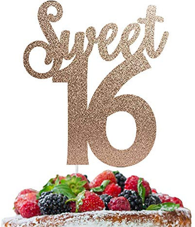 LissieLou Sweet 16 Birthday Cake Topper 16th Glitter Card Rose Gold