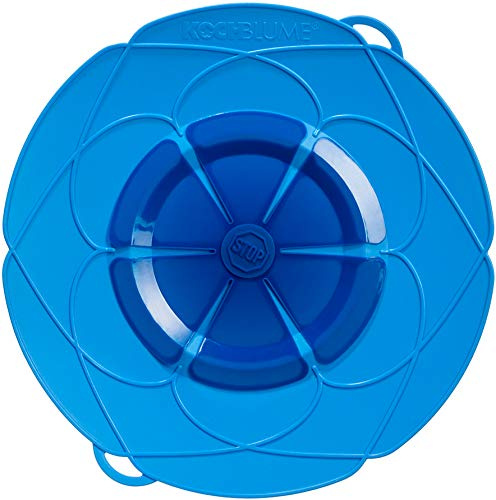 Kochblume vom Erfinder Armin Harecker XL 33 cm blau, Überkochschutz für Topfgrößen von Ø 20 bis 28 cm, Set mit Microfasertuch