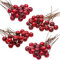 BBTO 100 Stück 10mm Künstliche Stechpalmenbeeren Baumschmuck auf Draht für Weihnachtsbaum Blumenkranz DIY Weinrot