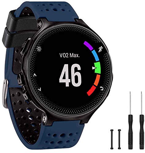 TopPerfekt Armband Kompatibel mit Garmin Forerunner 220/230/235/620/630/735XT/235 Lite Smart Watch, Weiches Silikon Ersatz Uhrenarmband Armband für Damen Herren (Marineblau-Schwarz)