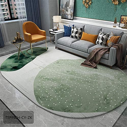 Home Dekorativer Teppich-Grüner cremefarbener ovaler Heimteppich mit Rutschfester, langlebiger, exquisiter Kante für das Wohnzimmer, Schlafzimmer 200 * 300 cm