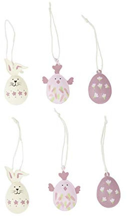 HEITMANN DECO Osteranhänger - Eier, Hühner und Hasen aus Metall zum Aufhängen - Frühling, Ostern, Frühlingsdeko, Osterdeko - Flieder, Malve, Creme, 10 x 10 x 3 cm
