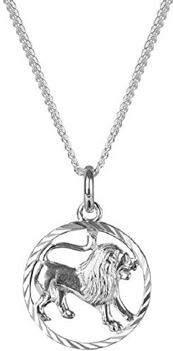 Anhänger 15 mm Silber 925 Sternzeichen Löwe und Panzerkette 1,4 mm Kettenanhänger Unisex Schmuckbox (42)