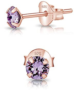 Orecchini Donna Oro Rosa - Orecchini Viola - Orecchini Punto Luce Argento 925 Placcati Oro Rosa - Orecchini Lobo Donna - Orecchini Oro Donna - Orecchini Colorati - Orecchini Bambina