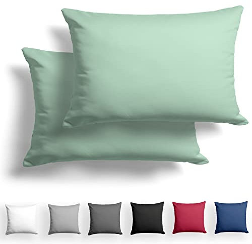 Alreya 2er-Set Mako Satin Kissenbezug 40 x 60 cm - 100% Baumwolle mit YKK Reißverschluss, Superweicher Kopfkissenbezug, Kissenhülle, Oeko-TEX® Standard Zertifiziert, Grün, nur Kissenbezug