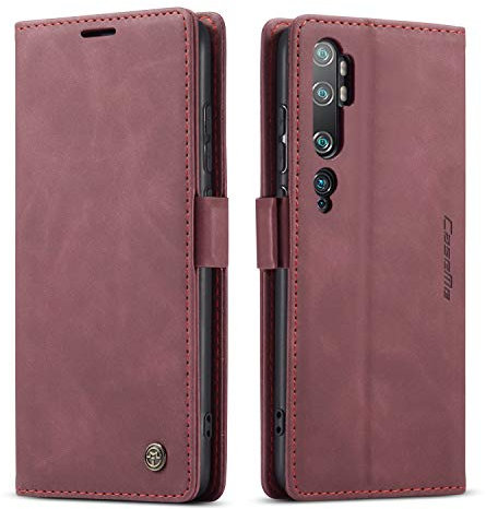 mvced Handyhülle Kompatibel mit Xiaomi Mi CC9 Pro/Mi Note 10 / Mi Note 10 Pro,Premium Leder Flip Case Schutzhülle mit Standfunktion,Wein rot