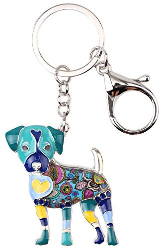 DOWAY Porte-clés Chien En Émail Porte-clés Animaux De Compagnie Porte-clés Chien pour Femme (Jack Russell Bleu)