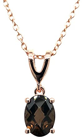 LE VIAN 1 Carat Brown Smoky Quartz Oval Pendant Necklace for Women I 925 Sterling Silver w 14k Rose Gold Plating Pendant for Her I 18 Inch Chain Necklace with Spring Ring Clasp I V Bail Dangle Charm