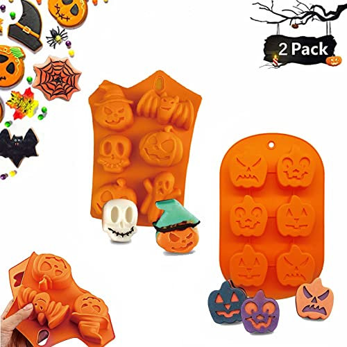 Moule en Silicone Halloween 2PCS, Moule à Gâteau Halloween, 3D Moules Citrouille, Peut Être Utilisé Pour le Savon, Pudding, Chocolat, Biscuits