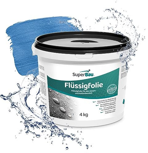 SuperBau Flüssigfolie 4 kg (ca.3,3m²) Abdichtung - Dichtmasse Wasserdicht - Abdichtung Dusche - Flüssigfolie Außen und Innen - Abdichten - Flüssigfolie Bad - Dichtschlämme
