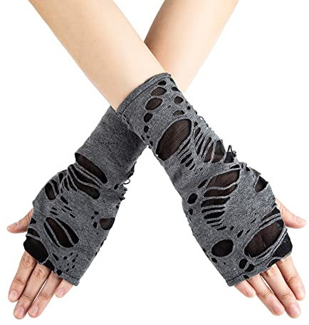 JKJF 1 Paar Halloween Fingerlose Handschuhe Damen Punk Gothic Handschuhe Cosplay Zerrissene Handschuhe für Motto Party Maskerade Kostüm Party