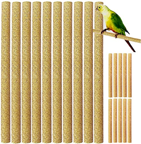 20Pcs Sand Perch Covers for Bird - Bird Perchs Covers 7.5 Long x 3/8 Diameter Bird perches for Parakeets, Lovebirds, Parrotlets, Canaries and Other Small Birds (Yellow, 20pcs 7.5 x 0.43)