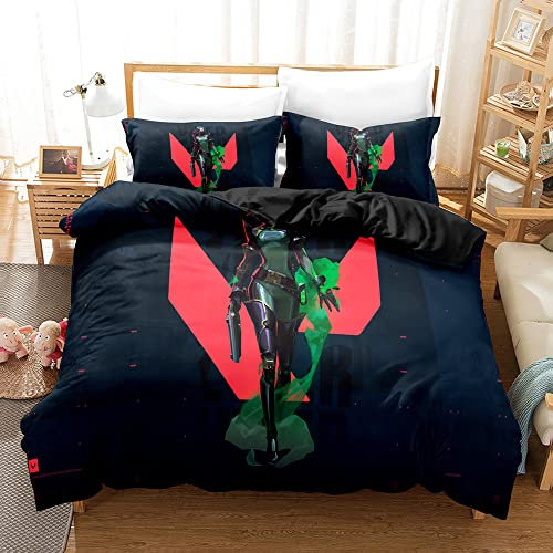 CHAOSE VALORANT Bettbezug-Set Mit Reißverschluss 3-teiliges Bettwäsche-Set Mit 2 Kissenbezügen 50 X 75 cm (Strahlend 02,135 x 200 cm)