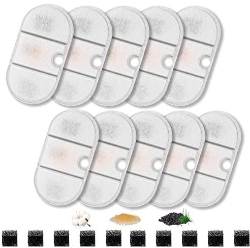 Hantoc 10 Set Ersatzfilter für Trinkbrunnen, Katzenbrunnen 10 Stück Kohlefilter und 10 Stück Schaumfilter für 2,1-l-Katzenbrunnen PLWF002 Ersatzfilter mit Harz und Aktivkohle