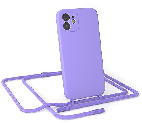 EAZY CASE - Handykette Silikon Premium kompatibel mit iPhone 12 Handyhülle mit Umhängeband, Handykordel mit Schutzhülle, Silikonhülle, Hülle mit Band, Kette für Smartphone, Lavendel Lila