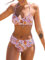 CUPSHE Damen Bikini Set Knoten U Ausschnitt Lace Up Zierausschnitten Mid Waist Blumenmuster Bademode Zweiteiliger Badeanzug Swimsuit Lila Blumen XL