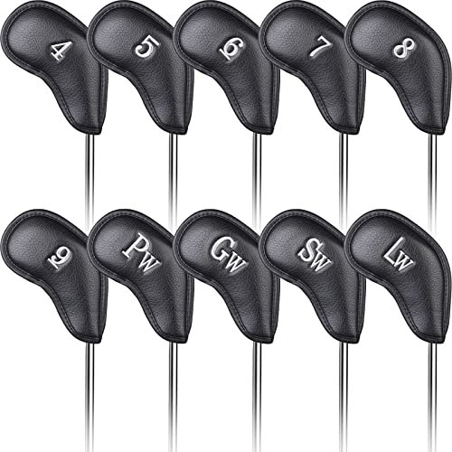 CRAFTSMAN GOLF Black Leather Iron Headcover Set 10pcs with No. on Both Sides Magnetic Closure…