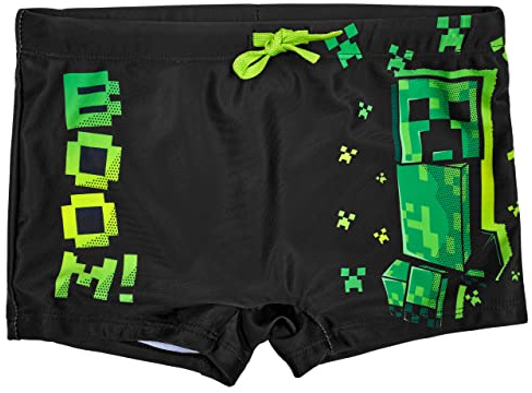 Minecraft Badehose mit elastischem Bund und Schnüren schwarz Allover (as3, Numeric, Numeric_128, Regular)