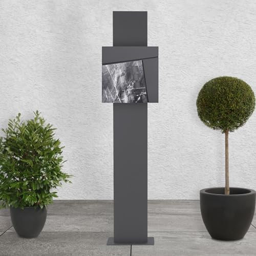ECD Germany Standbriefkasten mit Zeitungsfach, Briefkasten Standfuß freistehend, Briefkastenständer Anthrazit 170 cm aus Edelstahl pulverbeschichtet, Postkasten Anthrazit-Marmoroptik 37x36,5 cm Stahl