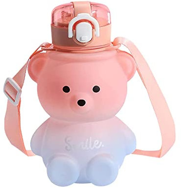 Gourde motif ours Kawaii - Couleur dégradée - Mignon canard - Sans BPA - Avec paille et sangle - Portable - Anti-fuite - Pour enfants - Sports de plein air - Voyage - E (800 ml)