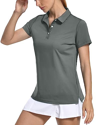KEFITEVD Women's Golf Polo Shirts Short Sleeve Tennis Top Lightweight Quick Dry Running Polo Shirt,Dark Grey,S