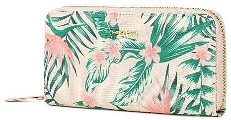Pomelo Best Geldbörse Damen groß im Langformat Blumen Prägung Reißverschluss Portemonnaie mit RFID-Blockierung und vielen Fächern (Tropisch)