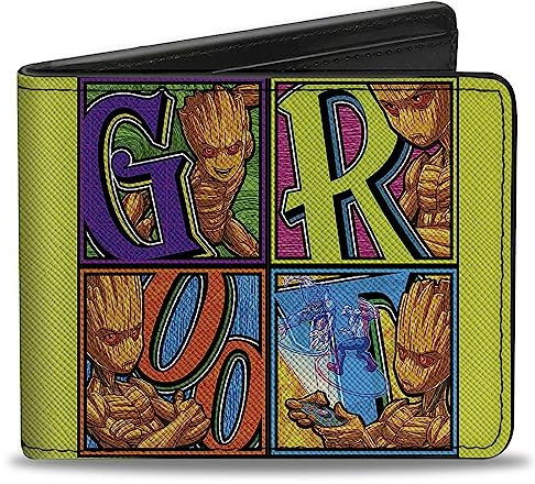 Marvel Comics Wallet Bifold Guardians of The Galaxy Groot Pose Blocks Yellow Vegan Leather, gelb