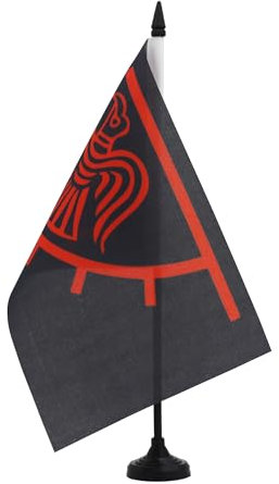 AZ FLAG - Tischflagge Gott Odin, 21 x 14 cm – kleine Flagge der nordischen Mythologie, für Büro, 100% Polyester, mit Fahnenstange von 25 cm und Sockel aus schwarzem Kunststoff
